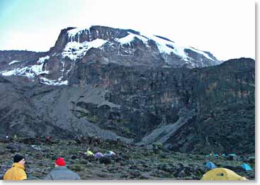 camp – looking at the famous wall and top of Kilimanjaro