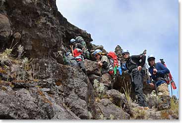 Some of the team climbing up Barranco Wall