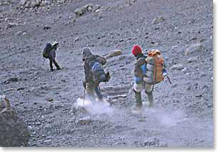 Scree skiing down from the top