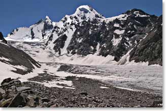 First glimpse of the twins summits on Mt. Elbrus