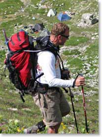 Chad hiking down towards the Green Hotel