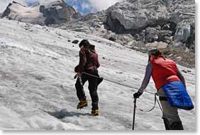 Karina and Kate moving up the glacier