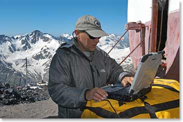 Wally, always with his Toughbook, preparing images and dispatches