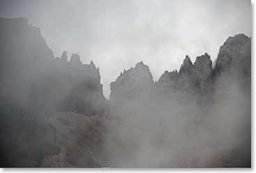 Clouds rising above on Kili