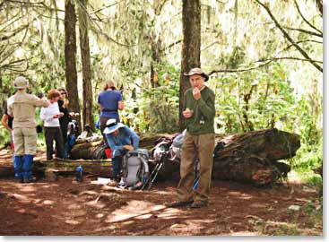 The group packs up from a rest to climb higher