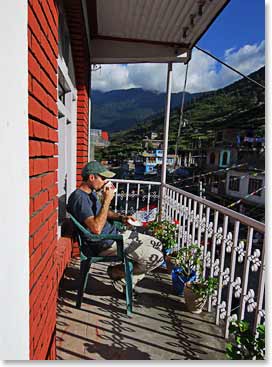 Jerome having a relaxing moment with a warm cup of tea