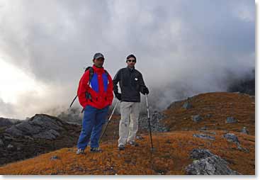 Jerome and Min take a picture before they head back down to rest