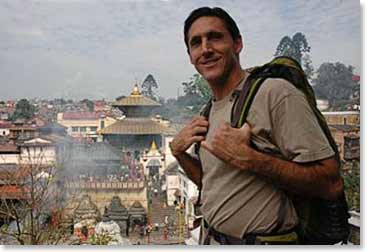 Daniel stops for a photo while overlooking Pashupati, a Hindu temple. Many Hindus come to Pashupati to pay respects to the lord Shiva