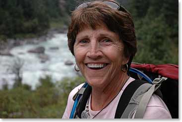 Sharon takes a little break along the Dudh Kosi River