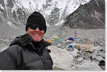 Rick at Base Camp, which now seems far away to us; it’s a different world up there!