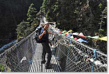Tomorrow we will be on our way back; we will cross this bridge at the bottom on Namche Hill again