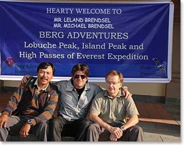 BAI guide Ang Temba, greets Leland and Michael in Kathmandu