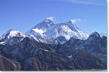 Everest (left) and Lhotse (right) can been seen from Gyoko Ridge