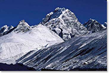 View of Lobuche as the team ascends up to the summit