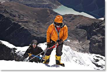 Leland leads the way to the summit of Lobuche