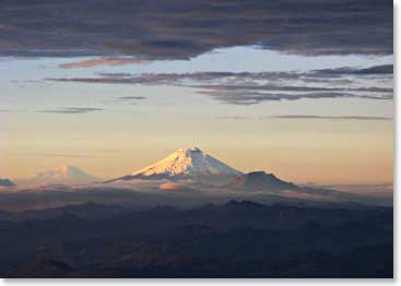 From the summit, the team can see their next adventure waiting, Cotopaxi