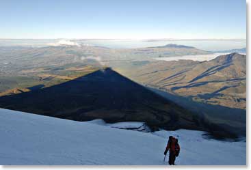 In the shadow is the high peak of Cotopaxi