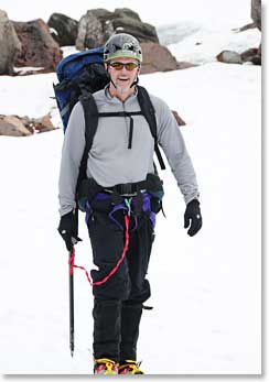 He had a challanging 12 hour day of climbing, but Richard managed to look fresh as he returned to the hut after reached the summit of Chimborazo, the highest summit in Ecuador