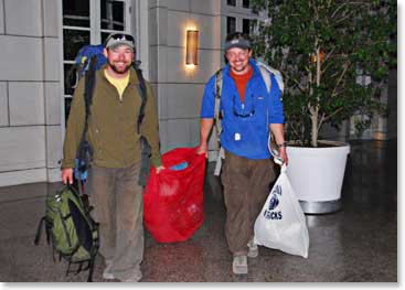 Steve and Dan arriving at the Park Hyatt Hotel in Mendoza, 11:30 PM on the 26th – showers await!