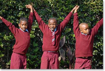 A few children from the Linde School show their excitement