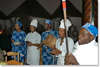 Songs and dancing from the lodge staff at the farewell dinner party