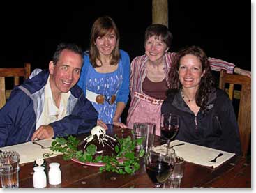 At Tarangire Tree Top Lodge the team was surprised at dinner with a Kilimanjaro Summit Cake