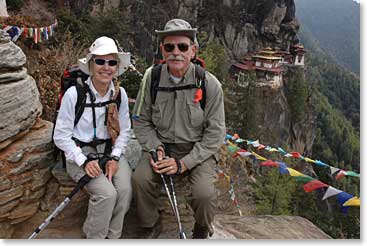 Janet and Jim at Bhutan’s  famous Tiger’s Nest monastery