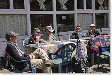 The team stops along the trail for a tea break