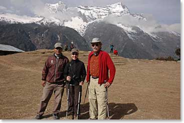 BAI guide Min, with Janet and Jim, the peaks Nupla and Kwongde are behind