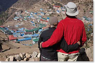 Janet and Jim enjoy looking down on Namche Bazar 