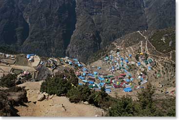 We looked down on Namche as we climbed up the trail to Khunde