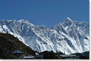 Believe it or not, our view from the dining room at Temba’s lodge. Everest and Lhotse are getting closer!