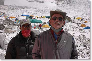 BAI guide Nuru and Jim at Everest Base Camp on Thursday, April 9th