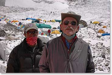 BAI guide Nuru and Jim at Everest Base Camp on Thursday, April 9th