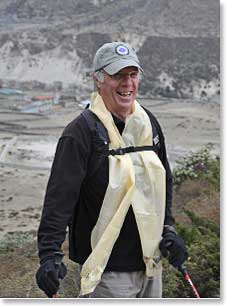 David wears his Katta proudly after he was blessed by Rinpoche