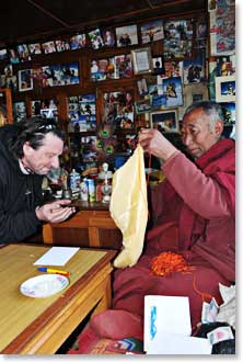 After listening to Lama Geshi discuss life and happiness, we each received a Khata blessing
