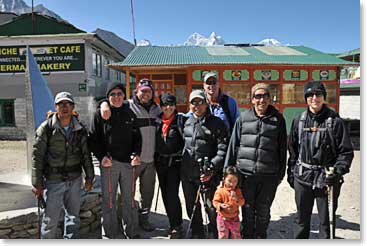 The group took this photo in Pheriche. With them in Ang Rita Sherpa and his granddaughter. Ang Rita has worked at the HRA clinic as a caretaker since 1978