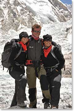 Callie Ann and Lida made friend with a Danish climber at Everest Base Camp