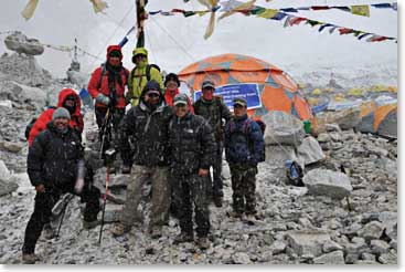 It began to snow after lunch, but we put the prayer flags that Lama Geshi had blessed on a chorten at Everest Base Camp.