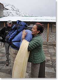 As we left Pangboche for Namche Yangzing blessed each of us with a Khata scarf and a hug