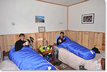 .What is it really like along the trail to Everest Base Camp with Berg Adventures? Perhaps this is best told by this photo of Calli-Ann and Lida in their room early this morning after coffee was served