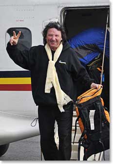 Rob steps off the plane in Kathmandu
