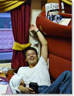 Winston relaxing on our midnight train
