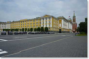 We were talking as we walked by that this is where Barak Obama will meet the Kremlin leadership when he visits next month. The Russian flag is at half mast today.