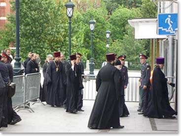 Orthodox priests walking about the military which was not a common sight long ago