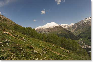 On the ride up Elbrus looked small in the distance