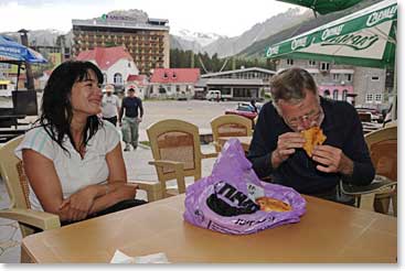 Back at Cheget we enjoyed the fresh blueberry pirojok pies that Karina bought for us