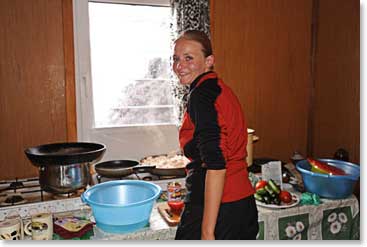 Anastasia, our cook, at work preparing dinner