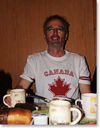 At 2:00 AM our pre summit breakfast on Canada Day, Steve Rossi honoured the Canadians in our group with his t-shirt.