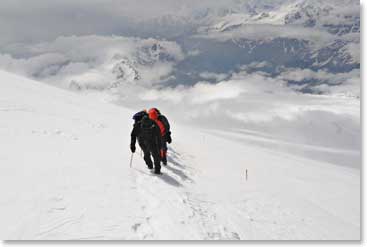 At times on our July 1st summit day we had partly clear skies